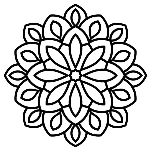 白い背景に孤立した観賞用の丸いドアの花 黒の輪郭曼荼羅 幾何学的円要素 ベクターイラスト — ストックベクタ