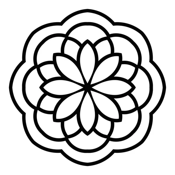 Süslü, yuvarlak karalama çiçeği beyaz arka planda izole edilmiş. Siyah hatlı mandala. Geometrik daire elementi. Vektör illüstrasyonu.