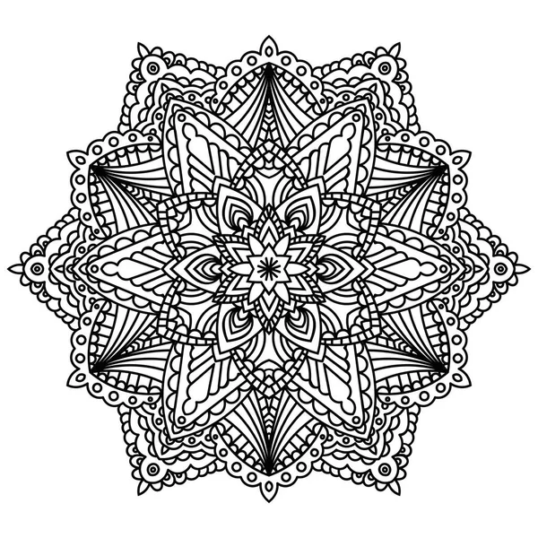 Mandala Geïsoleerd Witte Achtergrond Decoratieve Zwarte Ronde Doodle Bloem Geïsoleerd — Stockvector