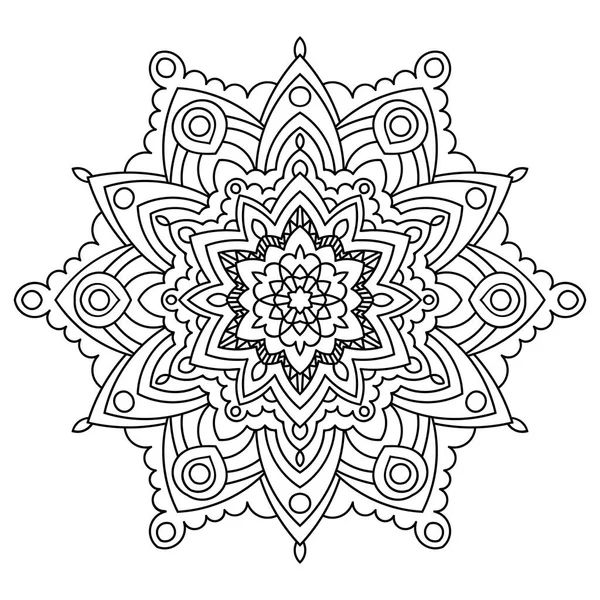 白地に隔離された曼荼羅 白い背景に孤立した観賞用黒丸ドードルの花を咲かせます 黒の輪郭曼荼羅 幾何学的円要素 ベクターイラスト — ストックベクタ