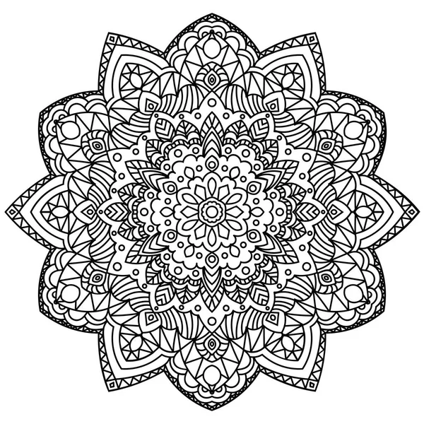 Mandala Geïsoleerd Witte Achtergrond Decoratieve Zwarte Ronde Doodle Bloem Geïsoleerd — Stockvector