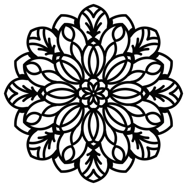 白色背景上孤立的黑色装饰圆圆的朵朵花 曼达拉概况 几何圆环元素 矢量说明 — 图库矢量图片