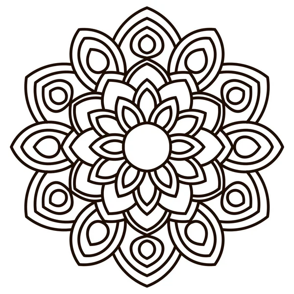Ana hatlarıyla Mandala. Süslü, yuvarlak karalama çiçeği beyaz arka planda izole edilmiş. Geometrik daire elementi. Vektör illüstrasyonu. Mandala 'nın taslağı. Süslü, yuvarlak karalama çiçeği beyaz arka planda izole edilmiş. Geometrik daire elementi. Vektör illüstrasyonu.