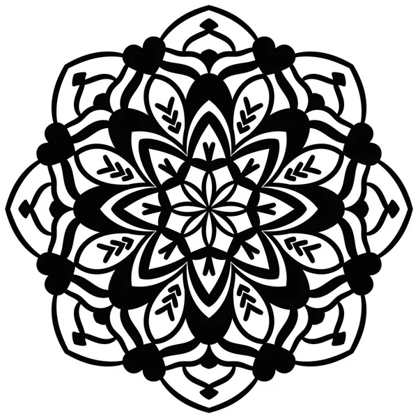 Décrivez Mandala Fleur Ronde Ornementale Gribouillis Isolée Sur Fond Blanc — Image vectorielle