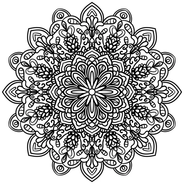 Schets Mandala Decoratieve Ronde Doodle Bloem Geïsoleerd Witte Achtergrond Geometrische — Stockvector