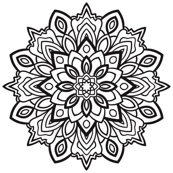 Mandala. Süslü, yuvarlak karalama çiçeği beyaz arka planda izole edilmiş. Geometrik daire elementi. Vektör illüstrasyonu.