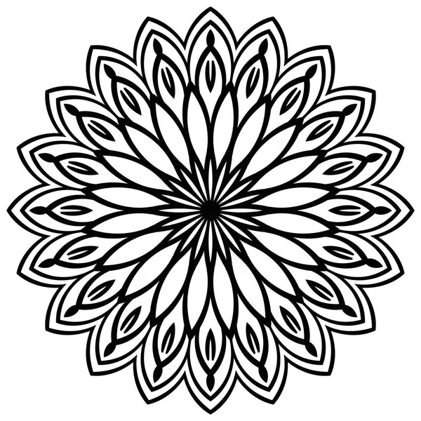 Ana hatlarıyla Mandala. Süslü, yuvarlak karalama çiçeği beyaz arka planda izole edilmiş. Geometrik daire elementi. Vektör illüstrasyonu.