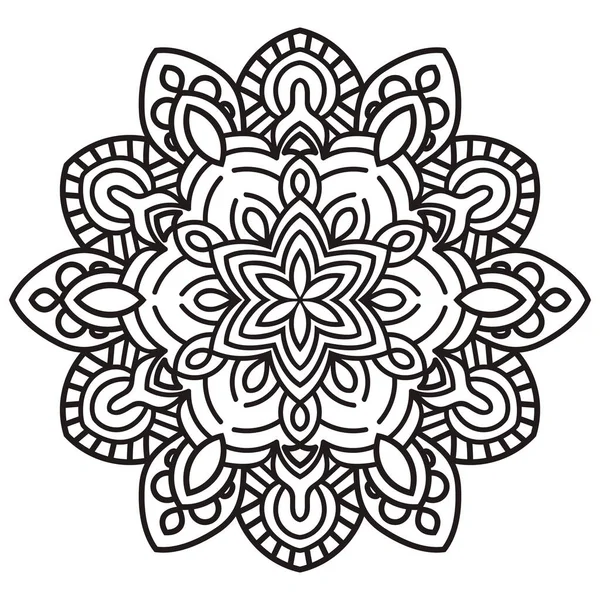 Süslü, yuvarlak karalama çiçeği beyaz arka planda izole edilmiş. Siyah hatlı mandala. Geometrik daire elementi. Vektör illüstrasyonu.