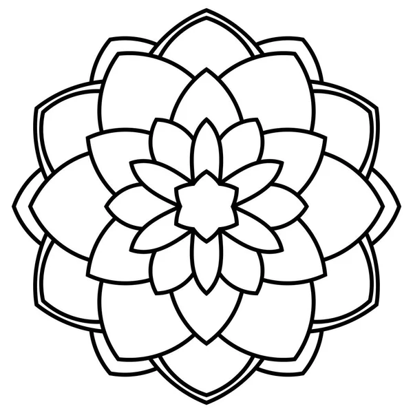 Flor Garabato Redonda Ornamental Aislada Sobre Fondo Blanco Mandala Contorno — Archivo Imágenes Vectoriales