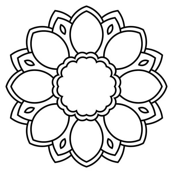 白い背景に孤立した観賞用の丸いドアの花 黒の輪郭曼荼羅 フレーム 幾何学的円要素 ベクターイラスト — ストックベクタ