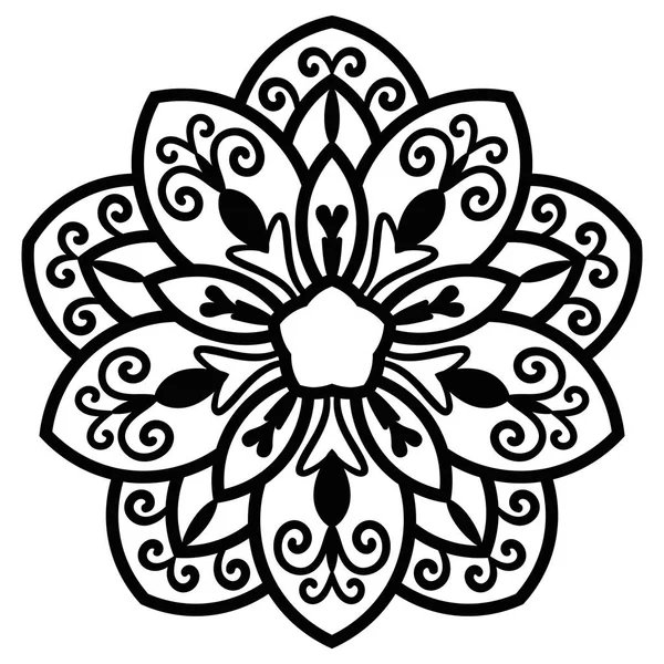 Ana Hatlarıyla Mandala Süslü Yuvarlak Karalama Çiçeği Beyaz Arka Planda — Stok Vektör