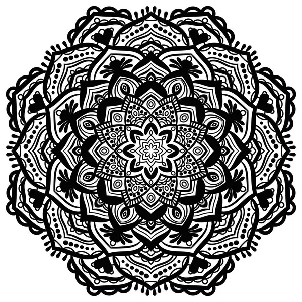Decoratieve Ronde Doodle Bloem Geïsoleerd Witte Achtergrond Zwarte Omtrek Mandala — Stockvector