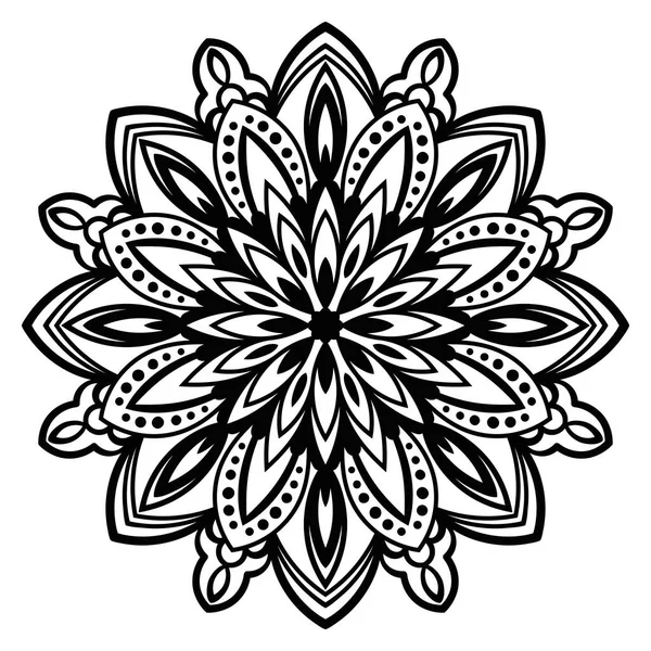Decoratieve Ronde Doodle Bloem Geïsoleerd Witte Achtergrond Zwarte Omtrek Mandala — Stockvector