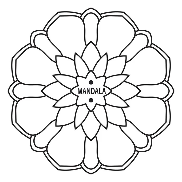 Fiore Scarabocchio Rotondo Ornamentale Nero Isolato Sfondo Bianco Contorno Mandala — Vettoriale Stock
