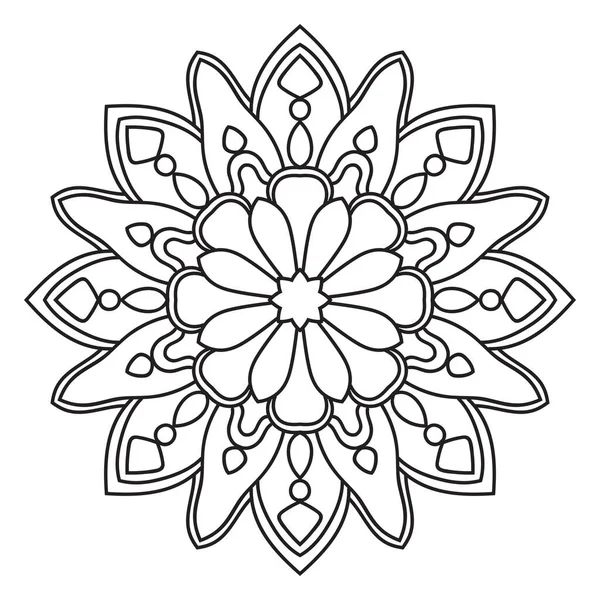 Черный Декоративный Круглый Каракули Цветок Изолированы Белом Фоне Очертания Мандалы — стоковый вектор