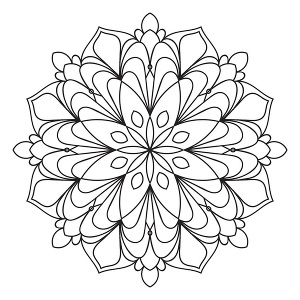 Черный Декоративный Круглый Каракули Цветок Изолированы Белом Фоне Очертания Мандалы — стоковый вектор