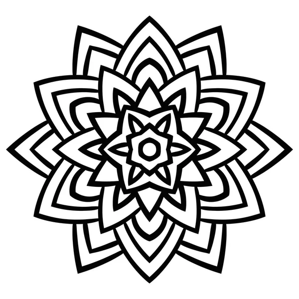 Mandala Isolé Sur Fond Blanc Ornement Noir Fleur Ronde Doodle — Image vectorielle