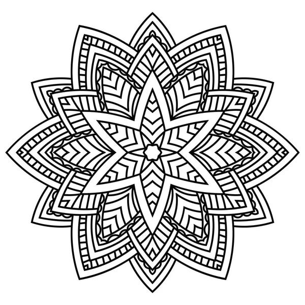 Mandala beyaz arka planda izole edildi. Süslü siyah karalama çiçeği beyaz arka planda izole edilmiş. Siyah hatlı mandala. Geometrik daire elementi. Vektör illüstrasyonu.