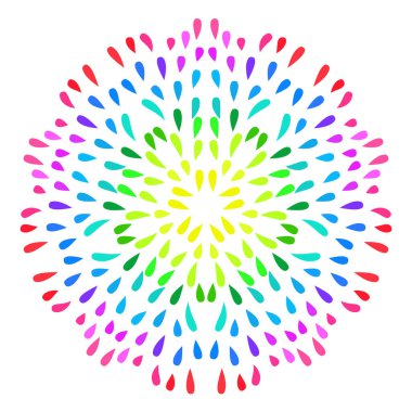 Daire şeklinde renkli damlalar. Süslü, yuvarlak karalama çiçeği beyaz arka planda izole edilmiş. Vektör illüstrasyonu.