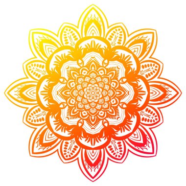 Mandala. Süslü, yuvarlak karalama çiçeği beyaz arka planda izole edilmiş. Geometrik daire elementi. Vektör illüstrasyonu.