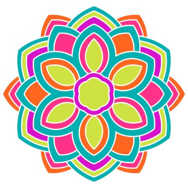 Beyaz arka planda izole edilmiş renkli yuvarlak karalama çiçeği. Mandala. Geometrik daire elementi. Vektör illüstrasyonu.