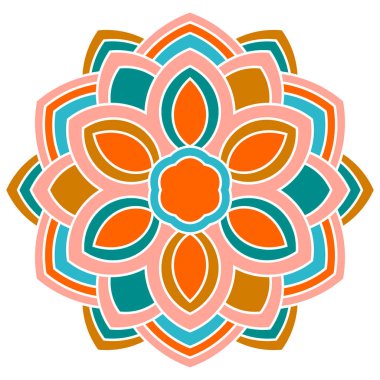 Beyaz arka planda izole edilmiş renkli yuvarlak karalama çiçeği. Mandala. Geometrik daire elementi. Vektör illüstrasyonu.