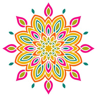 Beyaz arka planda izole edilmiş renkli soyut mandala çiçeği. Vektör illüstrasyonu.