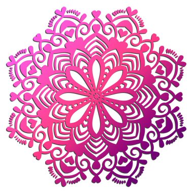 Renkli Mandala. Süslü, yuvarlak karalama çiçeği beyaz arka planda izole edilmiş. Geometrik daire elementi. Vektör illüstrasyonu.