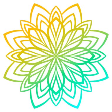 Renkli eğimli yuvarlak element. Mandala. Süslü karalama çiçeği beyaz arka planda izole edilmiş. Vektör illüstrasyonu.