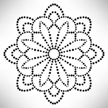 Süslü, yuvarlak, beyaz arka planda izole bir çiçek. Siyah yarım ton mandala. Geometrik daire elementi. Vektör illüstrasyonu.