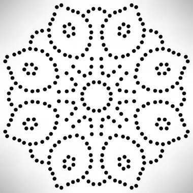 Süslü, yuvarlak, beyaz arka planda izole bir çiçek. Siyah yarım ton mandala. Geometrik daire elementi. Vektör illüstrasyonu.