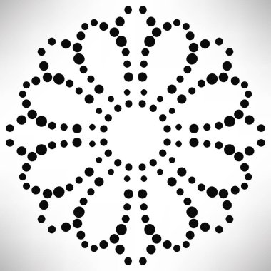 Süslü, yuvarlak, beyaz arka planda izole bir çiçek. Siyah yarım ton mandala. Geometrik daire elementi. Vektör illüstrasyonu.