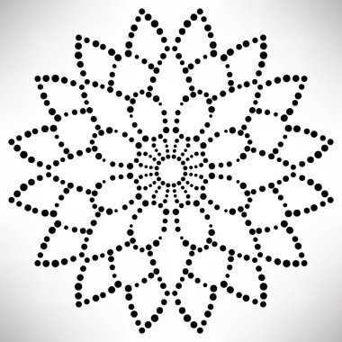 Süslü, yuvarlak, beyaz arka planda izole bir çiçek. Siyah yarım ton mandala. Geometrik daire elementi. Vektör illüstrasyonu.
