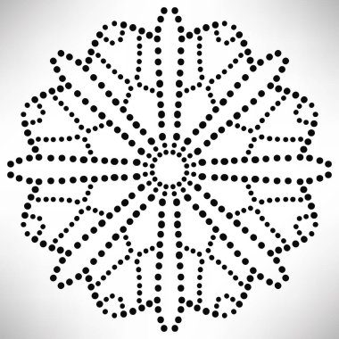 Süslü, yuvarlak, beyaz arka planda izole bir çiçek. Siyah yarım ton mandala. Geometrik daire elementi. Vektör illüstrasyonu.