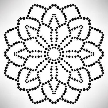 Süslü, yuvarlak, beyaz arka planda izole bir çiçek. Siyah yarım ton mandala. Geometrik daire elementi. Vektör illüstrasyonu.