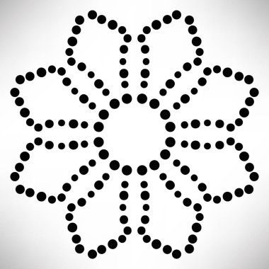 Süslü, yuvarlak, beyaz arka planda izole bir çiçek. Siyah yarım ton mandala. Geometrik daire elementi. Vektör illüstrasyonu.