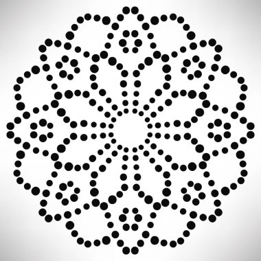 Süslü, yuvarlak, beyaz arka planda izole bir çiçek. Siyah yarım ton mandala. Geometrik daire elementi. Vektör illüstrasyonu.