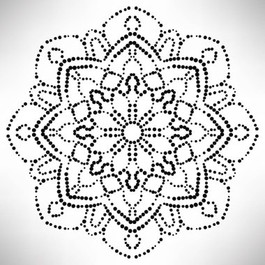 Süslü, yuvarlak, beyaz arka planda izole bir çiçek. Siyah yarım ton mandala. Geometrik daire elementi. Vektör illüstrasyonu.