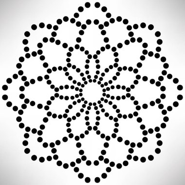 Süslü, yuvarlak, beyaz arka planda izole bir çiçek. Siyah yarım ton mandala. Geometrik daire elementi. Vektör illüstrasyonu.
