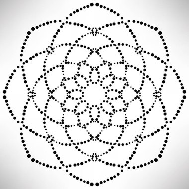 Süslü, yuvarlak, beyaz arka planda izole bir çiçek. Siyah yarım ton mandala. Geometrik daire elementi. Vektör illüstrasyonu.