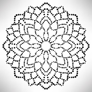 Süslü, yuvarlak, beyaz arka planda izole bir çiçek. Siyah yarım ton mandala. Geometrik daire elementi. Vektör illüstrasyonu.