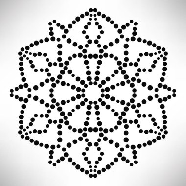 Süslü, yuvarlak, beyaz arka planda izole bir çiçek. Siyah yarım ton mandala. Geometrik daire elementi. Vektör illüstrasyonu.