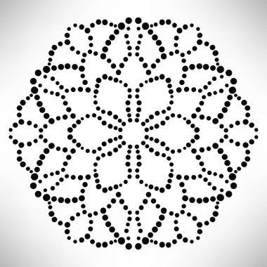 Süslü, yuvarlak, beyaz arka planda izole bir çiçek. Siyah yarım ton mandala. Geometrik daire elementi. Vektör illüstrasyonu.