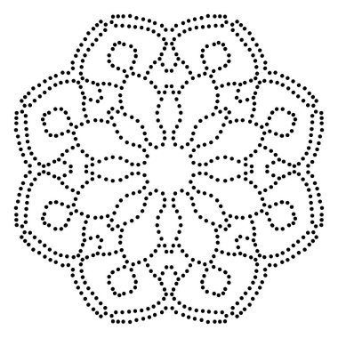 Süslü, yuvarlak, beyaz arka planda izole bir çiçek. Siyah yarım ton mandala. Geometrik daire elementi. Vektör illüstrasyonu