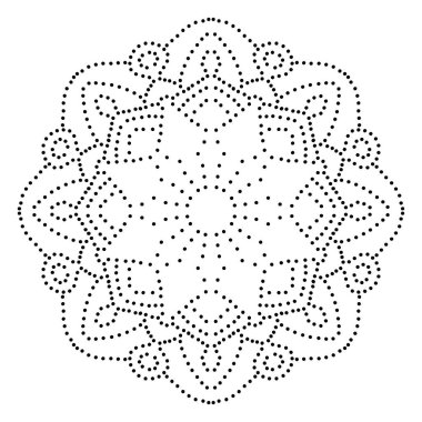 Süslü, yuvarlak, beyaz arka planda izole bir çiçek. Siyah hatlı mandala. Geometrik daire elementi. Vektör illüstrasyonu.