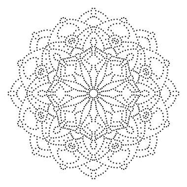 Süslü, yuvarlak, beyaz arka planda izole bir çiçek. Siyah yarım ton mandala. Geometrik daire elementi. Vektör illüstrasyonu