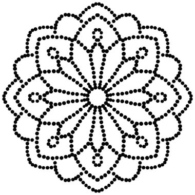 Süslü, yuvarlak karalama çiçeği beyaz arka planda izole edilmiş. Siyah hatlı mandala. Geometrik daire elementi. Vektör illüstrasyonu.