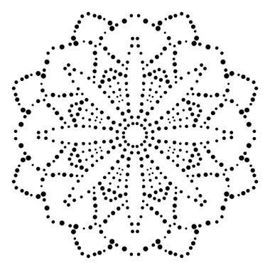 Süslü, yuvarlak, beyaz arka planda izole bir çiçek. Siyah yarım ton mandala. Geometrik daire elementi. Vektör illüstrasyonu.