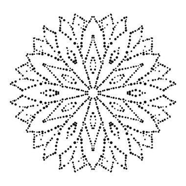 Süslü, yuvarlak karalama çiçeği beyaz arka planda izole edilmiş. Siyah hatlı mandala. Geometrik daire elementi. Vektör illüstrasyonu.
