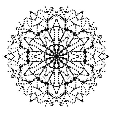 Süslü, yuvarlak karalama çiçeği beyaz arka planda izole edilmiş. Siyah hatlı mandala. Geometrik daire elementi. Vektör illüstrasyonu.